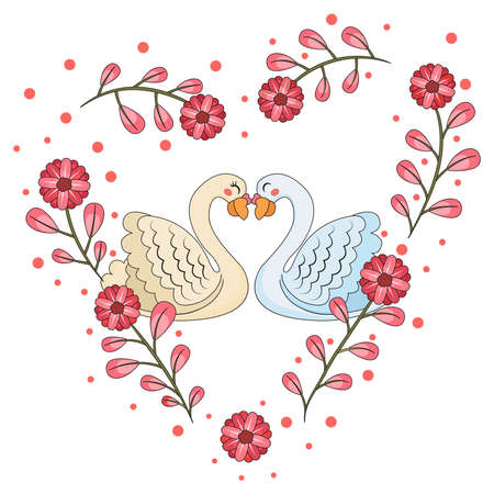 Isolated cute birds in love Floral frame Vector illustrationのイラスト素材