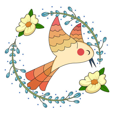 Isolated cute bird in a floral frame Vector illustrationのイラスト素材