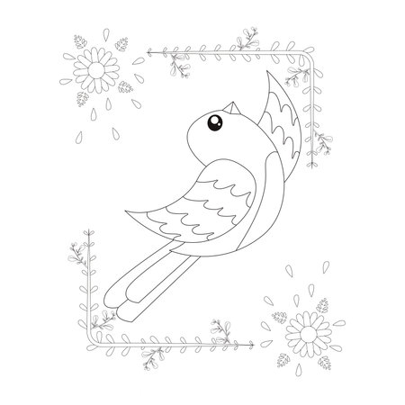 Isolated cute bird in a floral frame Vector illustrationのイラスト素材