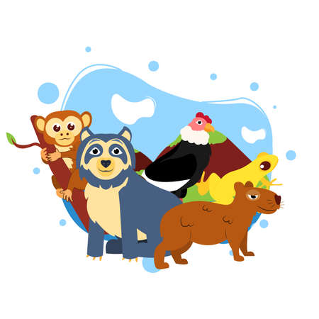 representative animals of Colombia capybara spectacled bear Condor Monkey Vector illustrationのイラスト素材