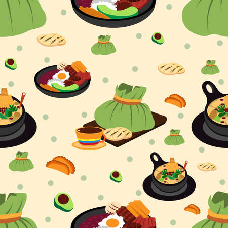Traditional colombian food pattern Folklore Vector illustrationのイラスト素材