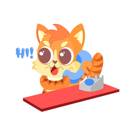 Isolated angry cat character with a telephone Vector illustrationのイラスト素材