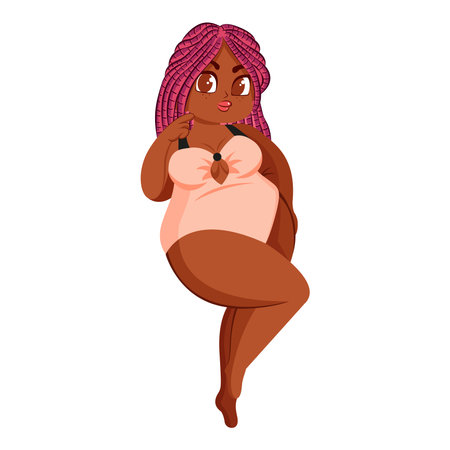 Isolated purple hair body positive vector illustrationのイラスト素材