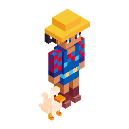 Isolated farmer duck minecraft vector illustrationのイラスト素材
