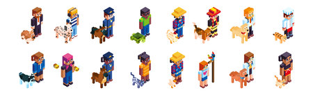 Set group people minecraft vector illustrationのイラスト素材