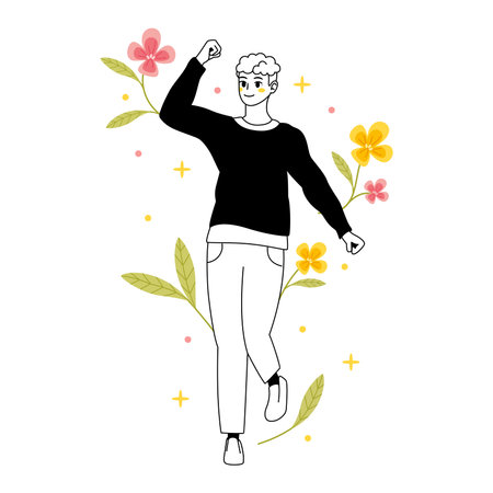 Isolated young male character with flowers Vectorのイラスト素材
