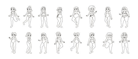 Set of plus size model characters Vectorのイラスト素材