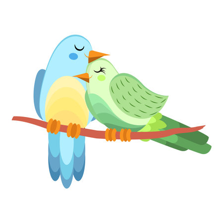 Isolated cute birds in love Floral frame Vectorのイラスト素材