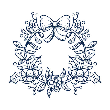 Vector Cartoon Cute Christmas Wreath Illustration Isolatedのイラスト素材