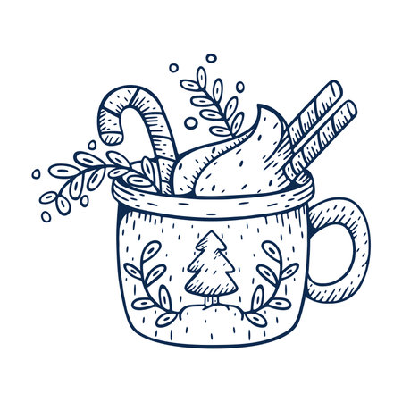 Vector Cartoon Cute Christmas Mug Illustration Isolatedのイラスト素材