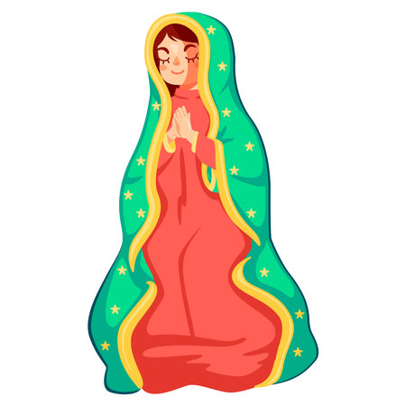 Vector Cartoon Cute Mexican Our Lady Of Guadalupe llustration Isolatedのイラスト素材
