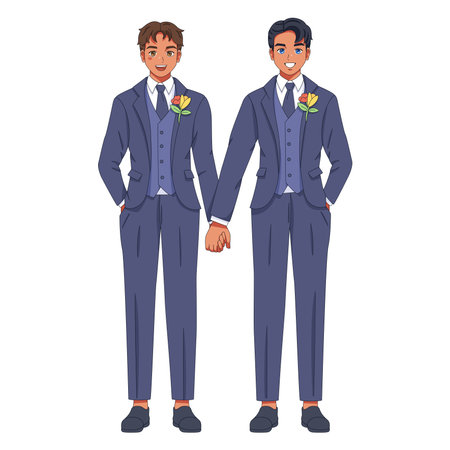 Vector Cute Wedding Couple Anime Characters Isolatedのイラスト素材