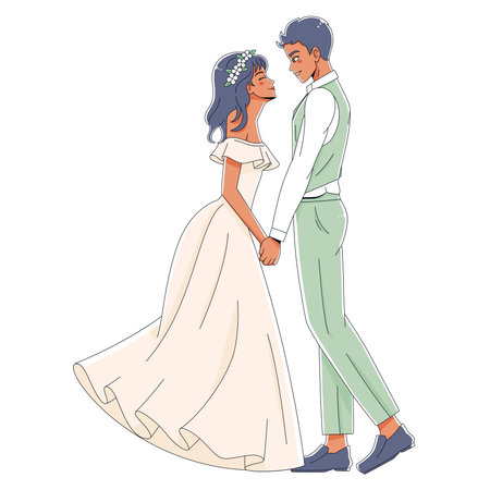 Vector Cute Wedding Couple Anime Characters Isolatedのイラスト素材