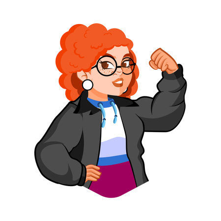 Vector Cartoon Cute Strong Female Character Isolated