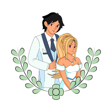 Vector Cartoon Cute Married Wedding Couple Isolatedのイラスト素材