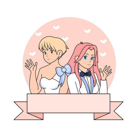 Vector Cute Wedding Couple Anime Characters Isolatedのイラスト素材