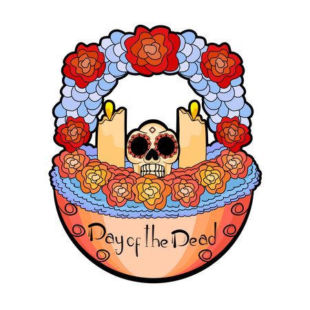 Vector Cartoon Cute Mexican Altar Illustration Isolatedのイラスト素材