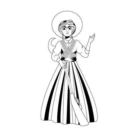 Vector Cartoon Cute Mexican Woman Illustration Isolatedのイラスト素材