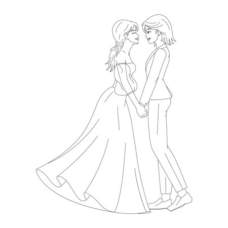 Vector Cute Wedding Couple Anime Characters Isolatedのイラスト素材