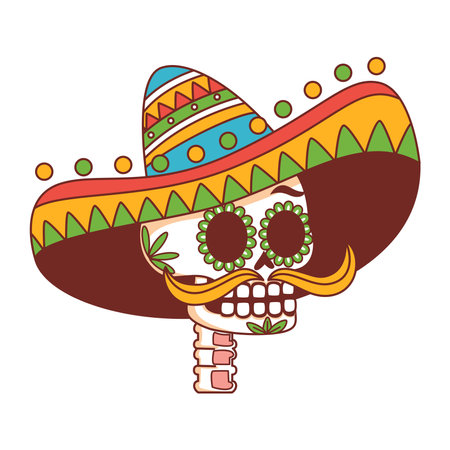 Vector Cartoon Cute Mexican Skull llustration Isolatedのイラスト素材