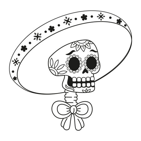 Vector Cartoon Cute Mexican Skull Illustration Isolatedのイラスト素材