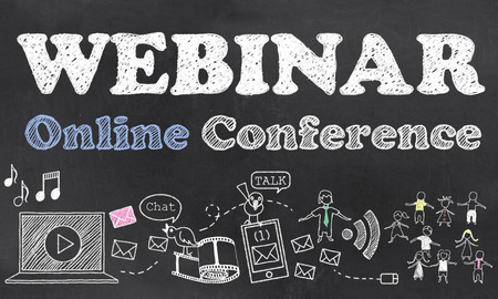 Webinar Online Conference with Chalk on Blackboardの写真素材