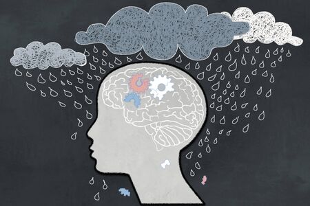 Depression Concept with Heavy Rain directly aimed at depressive Human Profile with a broken Brain....