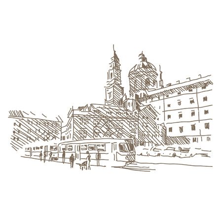 City hand drawn, vector illustration のイラスト素材