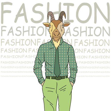 Fashion illustration of goat in a hipster styleのイラスト素材