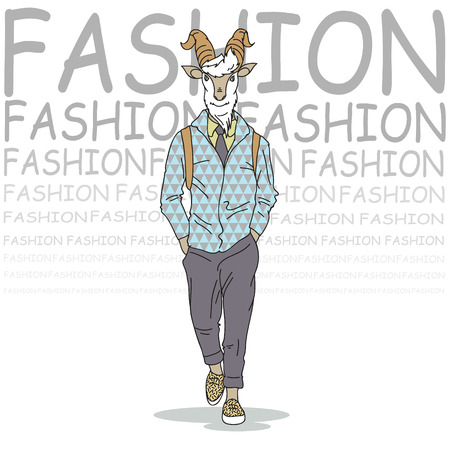Fashion illustration of goat in a hipster styleのイラスト素材