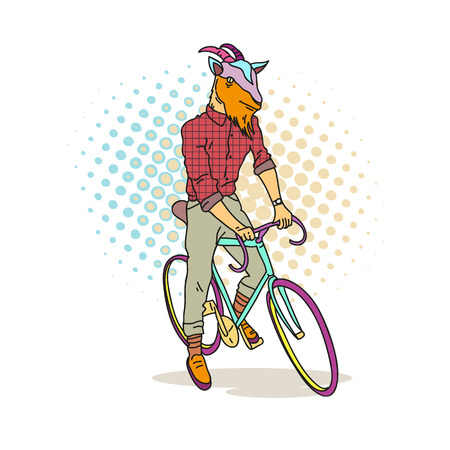 Fashion illustration of goat hipster on a bicycleのイラスト素材
