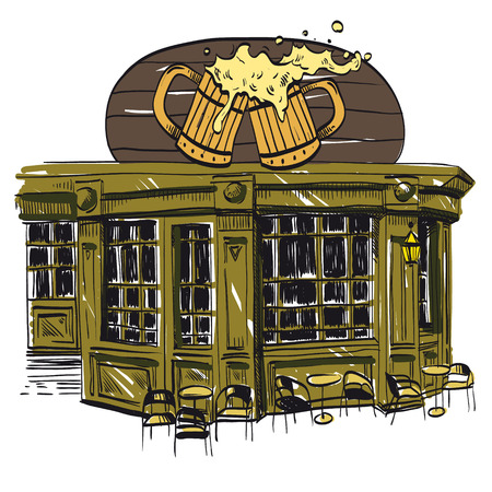 Pub hand drawn, vector illustrationのイラスト素材