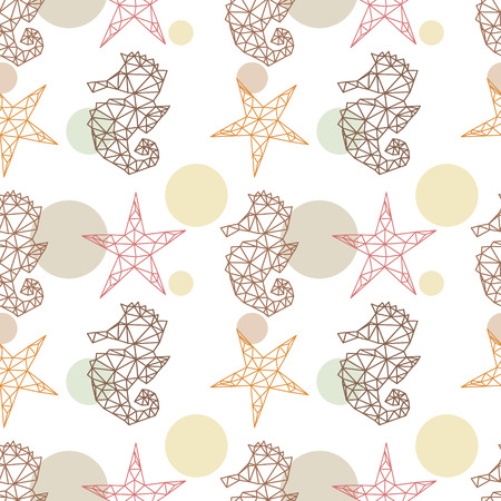 Marine seamless pattern with seahorses and starfish backgrounds, vector illustrationのイラスト素材