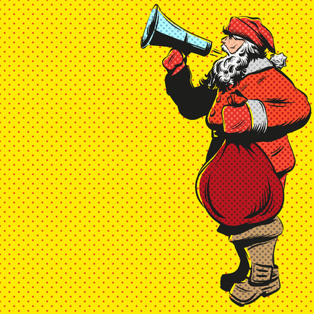 Santa Claus hand drawn with loudspeaker, vector illustrationのイラスト素材