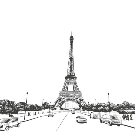 Eiffel Tower hand drawn, vector illustrationのイラスト素材