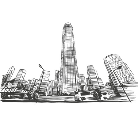 Hong Kong hand drawn, vector illustrationのイラスト素材