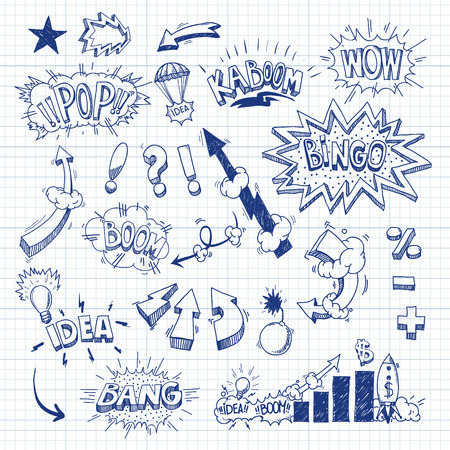 Set comic book explosion hand drawn, vector illustrationのイラスト素材