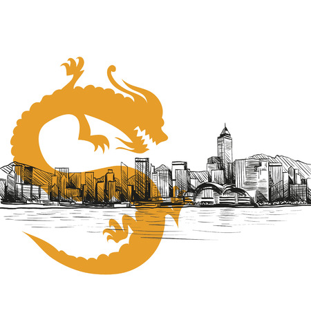 Hong Kong hand drawn, vector illustrationのイラスト素材
