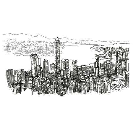 Hong Kong hand drawn, vector illustrationのイラスト素材