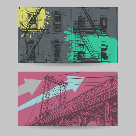 Set of city banner design elements, vector illustrationのイラスト素材