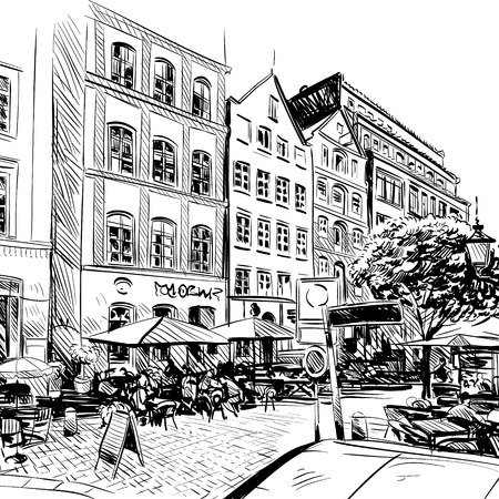 City. Cafe sketch, illustrationのイラスト素材