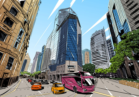 Unusual perspective  sketch. City illustrationのイラスト素材