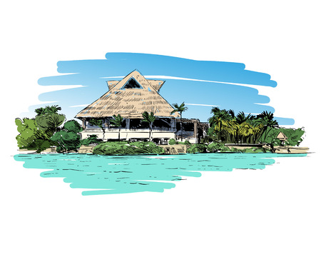 Mexico. Xel-Ha park. Hand drawn vector illustration.のイラスト素材