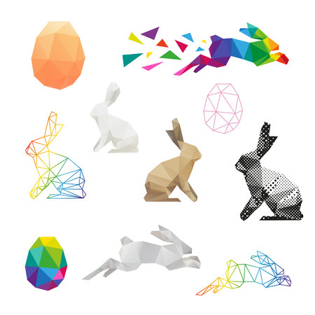 Rabbit abstract triangle.Hand drawn lettering Happy Easter.のイラスト素材