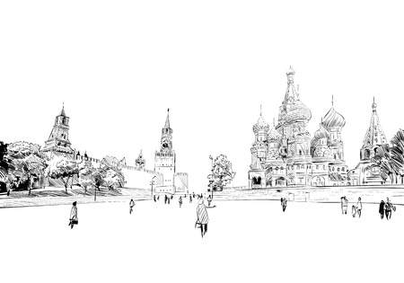 Russia. Moscow.Red square St. Basil's Cathedral.Russia. Hand drawn vector illustration.のイラスト素材
