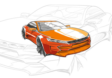 Car concept. Car sketch. Vector hand drawn. Autodesign. Automobile drawing.のイラスト素材