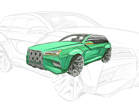 Car concept. Car sketch. Vector hand drawn. Autodesign.Automobile drawing.のイラスト素材