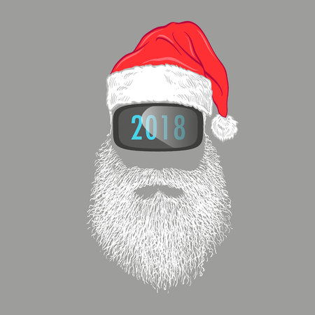 Santa Claus wearing virtual reality glasses, Flat design. Fashion silhouette hipster style, vector illustrationのイラスト素材