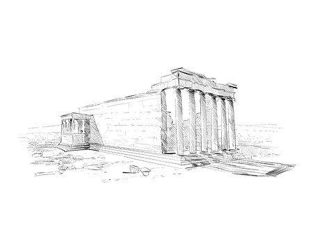 Acropolis of Athens. Erechtheum. Athens. Greece. Europe. Hand drawn sketch. Vector illustration.のイラスト素材