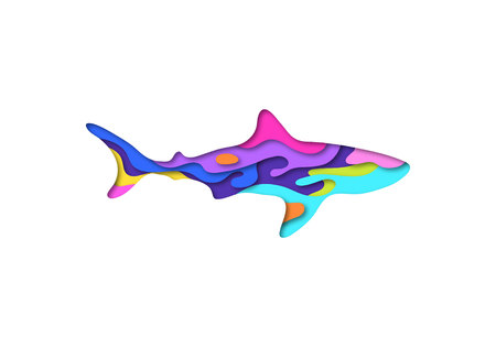 Paper cut shark shape 3D origami. Trendy concept fashion design. Vector illustrationのイラスト素材